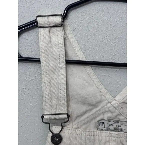 Free People Overall Mini Dress W 26 Cream Pinafore Adjustable Straps Boho Grunge - Picture 4 of 6
